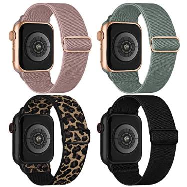 Imagem de Pulseiras de nylon elástico compatíveis com Apple Watch séries 9/8/7/6/5/4/3/2/1/SE/Ultra/Ultra, pacote com 4