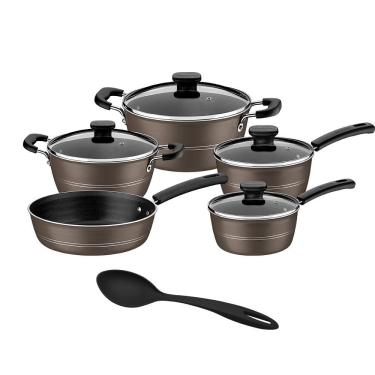 Imagem de Jogo de Panelas Tramontina Sicília Alumínio Antiaderente Avelã 5 Peças + Colher
