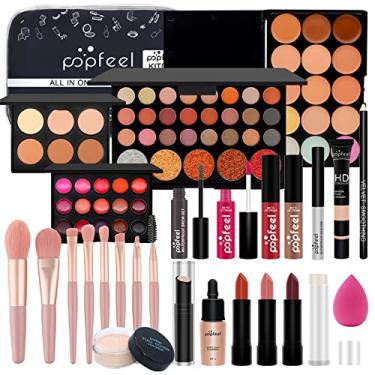 Imagem de Kit de maquiagem tudo-em-um conjunto de presentes para mulheres kit completo, inclui conjunto de pincéis de maquiagem, paleta de sombra, conjunto de brilho labial, batom, blush, base,