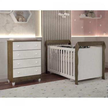 Imagem de Conjunto Quarto de Bebê Berço e Comoda 4 Gavetas Eloa Carolina Baby Branco/Amadeirado