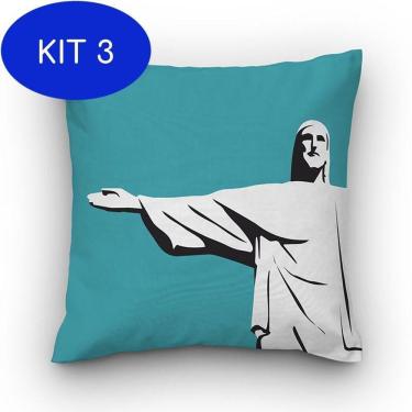 Imagem de Kit 3 Capa de almofada VivaIN azul Cristo