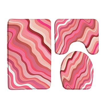 Imagem de Conjuntos de tapetes de banho listrado rosa moda simples tapete de porta de flanela decoração geométrica do banheiro tapete de tampa de vaso sanitário antiderrapante 3 peças/conjunto, 1709AG, conjunto de 3 peças, 40x60 cm, conjunto de 3 peças