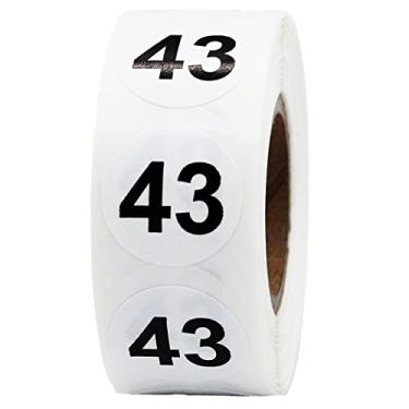 Imagem de Adesivos brancos com pontos pretos número 43, redondos de 9,5 cm, 500 etiquetas em rolo para organização e inventário - Acabamento semibrilhante - Feito nos EUA