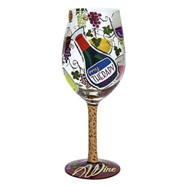 Imagem de Designs de Lolita "My Therapy" Copo de vinho artesanal pintado à mão, 443 ml