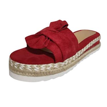 Imagem de Sandálias femininas casuais de verão romanas sandálias abertas com fivela de couro sandálias planas para caminhada sandálias femininas retrô a8, Vermelho, 8