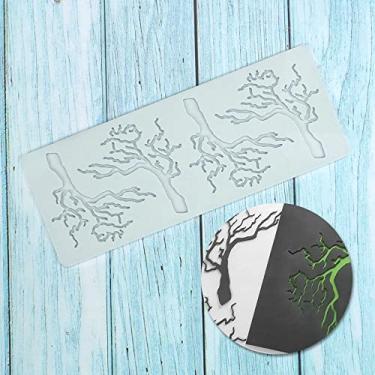 Imagem de Molde de silicone amor oco formato de coração árvore folha moldes de renda chocolate doce molde de fondant 3D folhas de galho de árvore molde de silicone fondant molde de argila para cupcake top artesanato de açúcar (B_20,6 x 8,1 x 0,3 cm)