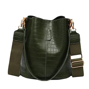 Imagem de Bolsa balde de couro bolsa transversal para mulheres moda clássica padrão crocodilo grande bolsa de ombro bolsas de mão, Verde