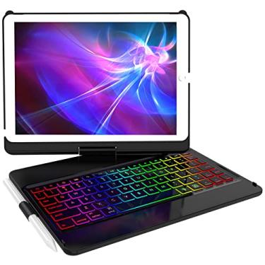Imagem de GGH Capa para iPad 10.2 com teclado para iPad 9º 2021/8th 2020/7th 2019/Air 3/Pro 10,5 polegadas, teclado Bluetooth retroiluminado de 10 cores, iPad 9ª geração, capa giratória de 360°