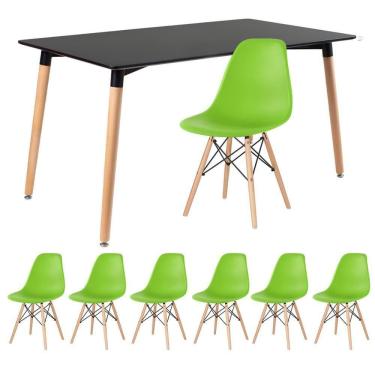 Imagem de Mesa Retangular 80 X 140 Cm Preto + 6 Cadeiras Verde Claro