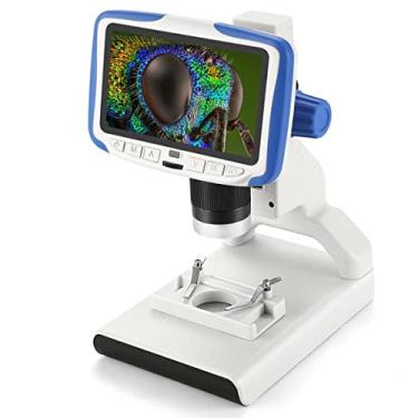 Imagem de Adaptador de microscópio AD205 mini microscópio de mesa digital com acessórios de microscópio de tela LCD de 5 polegadas (cor: AD205-azul, ampliação: 200X)