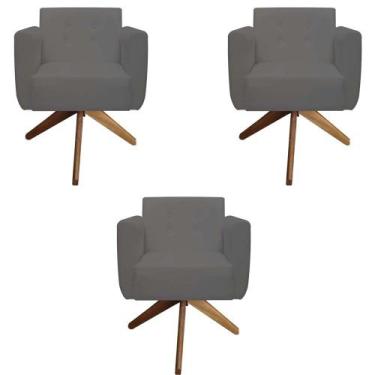 Imagem de Kit 03 Poltronas Decorativa Duda Base Giratória Suede Grafite - D'clas