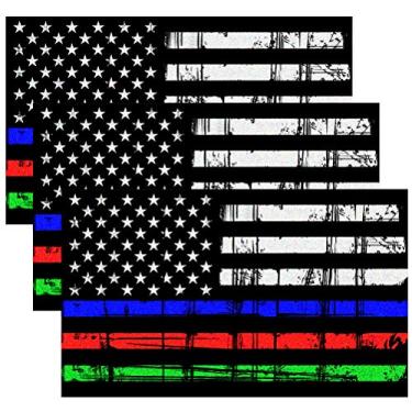 Imagem de Adesivo de bandeira americana subjugada reflexiva da Creatrill 7,62 cm x 12,7 cm Bandeira militar tática EUA Decalque ótimo para JEE, Ford, Chevy ou Hard Hat, adesivo de decalque de janela de vinil para carro, 3-mixline