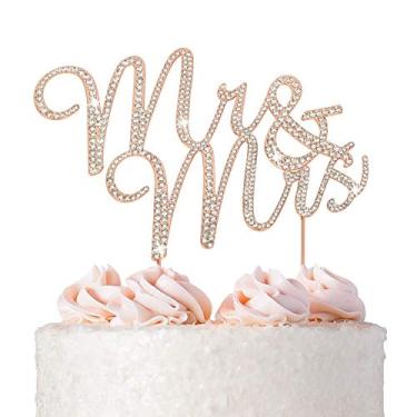 Imagem de Mr and Mrs Wedding Cake Topper - Premium Rose Gold Metal - Sparkly Wedding or Anniversary Cake Topper - Now Protected in a Box