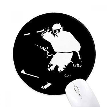 Imagem de Mouse pad preto esquiando ilustração de esporte de inverno tapete redondo para computador