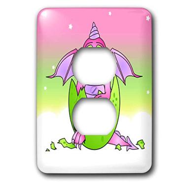 Imagem de 3dRose Capa de tomada com 2 plugues de dragão rosa bebê em ovo rachado verde lsp_6094_6