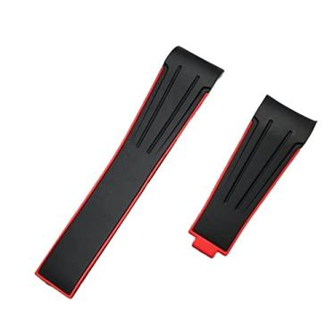 Imagem de WIKUNA Pulseira de relógio 20mm extremidade curvada pulseira de relógio de borracha de silicone para alça de papel para Daytona para submarino GMT Explorer 2 cinto (cor: preto vermelho, tamanho: sem fivela)