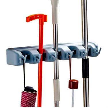 Imagem de Suporte Porta Vassoura Rodos Lavanderia Organizador Pendurar Funcional Cabos Pendurador Multiuso Posições Ganchos Limpeza Colocar Esfregão Guardar Mop Parede Pá FAZING