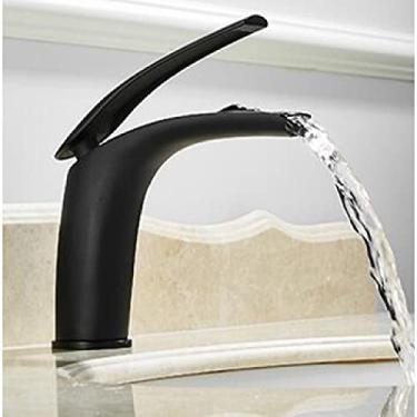 Imagem de Quente & Torneira de lavatório de cachoeira fria Torneira de lavatório de banheiro branco e preto de bronze maciço Specail torneira misturadora, curto preto B, tamanho único