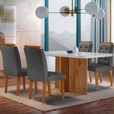 Imagem de Sala de Jantar Mesa Olímpia 120CM MDF Canto Copo com 4 Cadeiras Carol Moderna - Grafite, Off White e Imbuia