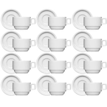 Imagem de Jogo 12 Xícaras de Chá com Pires 100ml Bar Hotel Germer em Porcelana Branca