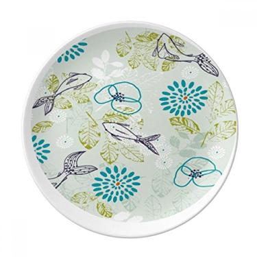Imagem de Prato decorativo de folhas de peixe flor azul de porcelana salver louça de jantar
