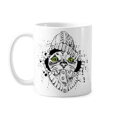 Imagem de Suéter branco cabeça de gato protege animal amante caneca cerâmica café porcelana louça