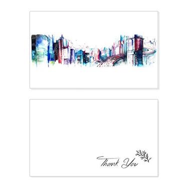 Imagem de Prédio moderno arranha-céus aquarela, cartão de agradecimento, papel de aniversário, agradecimento de casamento