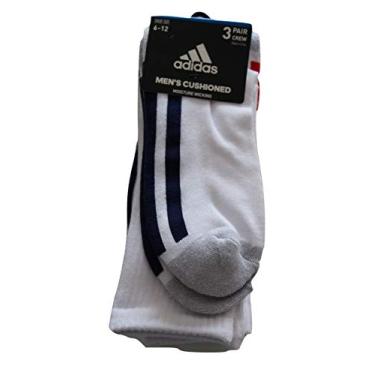 Imagem de Meias masculinas Adidas Color-Block com 3 listras – Crew, pacote com 3, Branco, vermelho, azul, 6-12