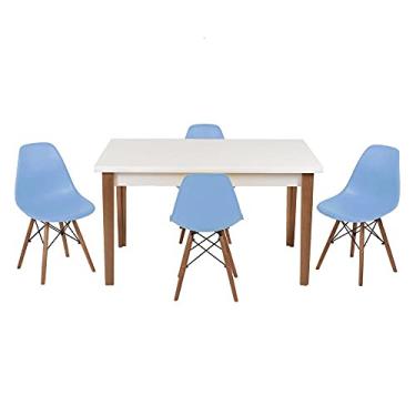 Imagem de Conjunto Mesa de Jantar Luiza 135cm Branca com 4 Cadeiras Eames Eiffel - Azul Claro