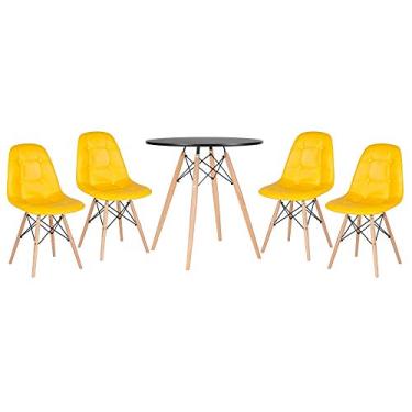 Imagem de Loft7, Kit Mesa Eames 70 cm preto + 4 cadeiras estofadas Botonê amarelo