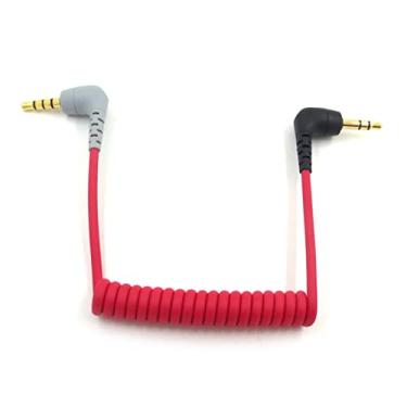 Imagem de Cabo de microfone TRS para TRRS de 3,5 mm, cabo enrolado de microfone de ângulo reto para smartphone, tablet para RODE Videomic Pro+/VideoMic GO