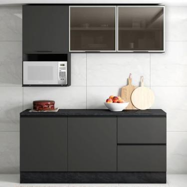 Imagem de Cozinha Compacta Etna 5 Portas 2 Gavetas Com Vidro Grafite J00115 - Po