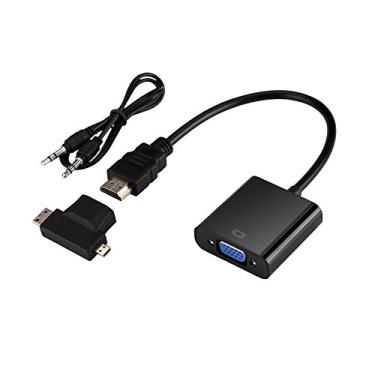 Imagem de ASHATA Adaptador HDMI para VGA, cabo conversor de transmissão HDMI para VGA com cabo de áudio TType Micro + Mini conexão HDMI para notebook, DVD, DVD Bluray, PS3, X360 Box etc. (Preto)