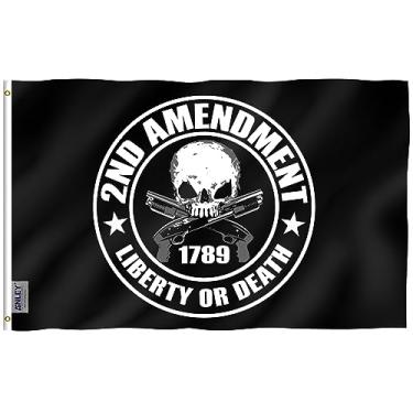 Imagem de Anley Fly Breeze 3x5 Pé Liberdade ou Morte 2ª Emenda 1789 Bandeira - à prova de desbotamento - Cabeçalho de lona e costura dupla - Bandeiras de crânio de arma Poliéster com ilhós de latão