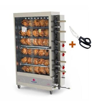 Imagem de Assador De Frango Gás 6 Espetos Tubular Pr-634 Progás + Tesoura Multifuncional Tramontina Bivolt