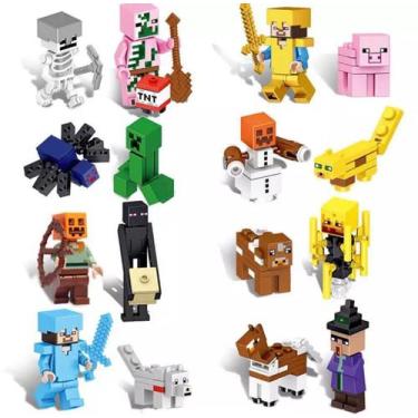 Imagem de Kit 16 Bonecos Minifigures Blocos De Montar Minecraft Top - Mega Block