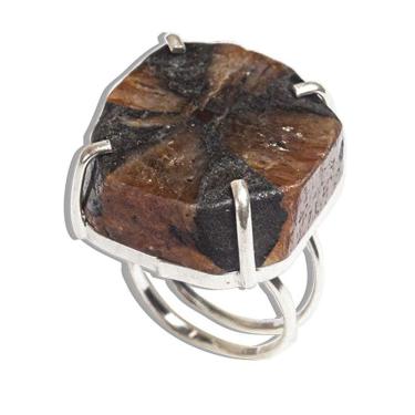 Imagem de Anel Pedra da Cruz ou Quiastorita Ajustável Prata 950 Médio