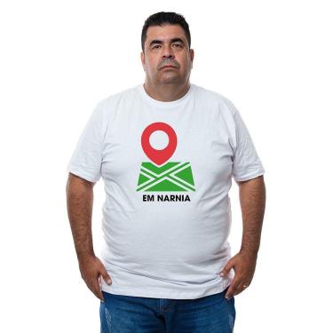 Imagem de Camiseta Masculina Plus Size Algodao Manga Curta Frase Localizaçao Em Narnia Com Abridor De Garrafa