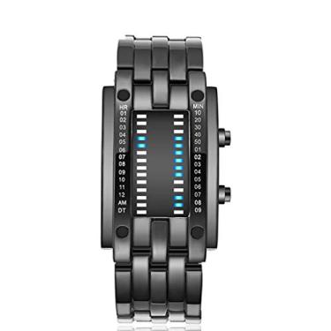 Imagem de Relógio de aço digital de luxo esportivo LED data pulseira relógio masculino de corda para mulheres sem bateria, Preto, One Size, Digital, movimento de quartzo