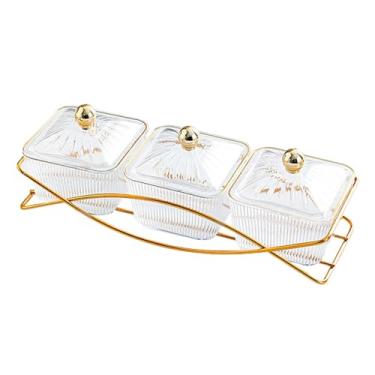 Imagem de Generic Placa divisória de sobremesa, tigelas de servir lanche divididas com tampa e alça, bandeja de frutas secas para festa de casamento em casa, Claro