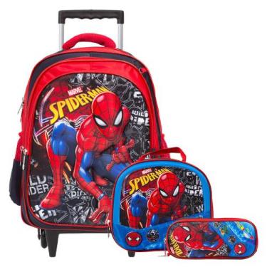 Imagem de Kit Mochila Escolar Homem Aranha Marvel Vermelha Com Rodinha - Toys 2U
