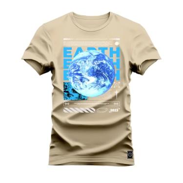 Imagem de Camiseta Casual 100% Algodão Estampada Earth Terra Bege M