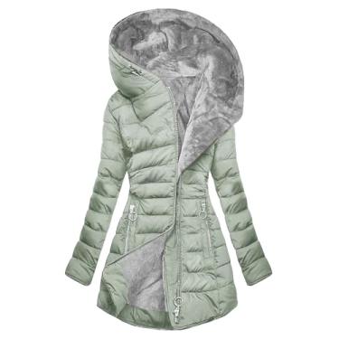 Imagem de BFAFEN Jaqueta feminina forrada de lã de ovelha à prova d'água quente longa jaqueta parca plus size inverno casacos com capuz, Verde menta, G