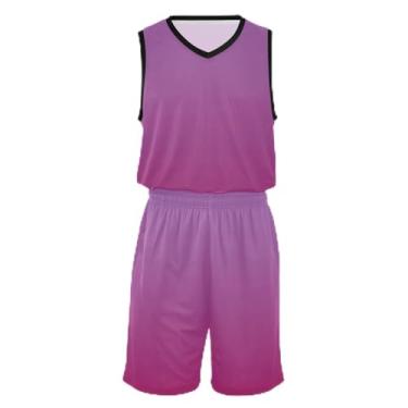 Imagem de Camiseta infantil de basquete azul rosa lilás amarelo gradiente, ajuste confortável, camisa de futebol 5T a 13T, Rosa e vermelho dégradé, XXG