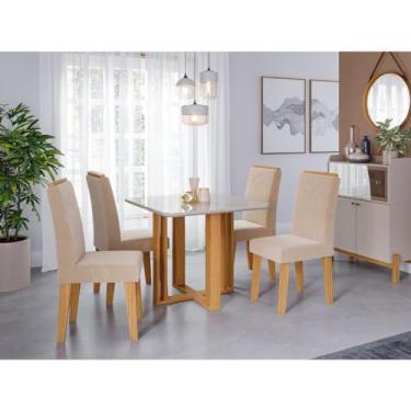 Imagem de Sala de Jantar Flora Quadrada Tampo com Vidro com 4 Cadeiras Tais Nature/off White/nude
