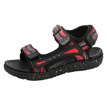 Imagem de Sandálias atléticas para meninas e meninos, bico aberto, para caminhadas ao ar livre, alças duplas, sapatos escolares de verão para crianças, Vermelho, 6 3X-Narrow Big Kid