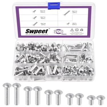 Imagem de Swpeet 200 peças M6 × 6 mm 10 mm 14 mm 20 mm 25 mm Rebites de cabeça de braseiro de alumínio sólido, rebite de alumínio, acabamento simples, cabeça universal, alta resistência à corrosão para