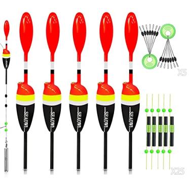Imagem de SEAOWL Kit de boia de boia de deslizamento de pesca, rolhas deslizantes de balsa e 60 peças de batente para pesca de robalo e trutas tipo peixe tipo peixe