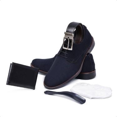 Imagem de Kit Sapato Oxford Masculino Camurça Premium Cadarço Com Cinto Meia Carteira Slim e Calçadeira