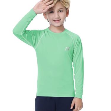 Imagem de MEETWEE Camiseta de natação para meninos Rash Guard manga comprida com FPS 50+ proteção solar juvenil FPS secagem rápida roupa de banho verde escuro grande, Verde escuro, 12-13 anos